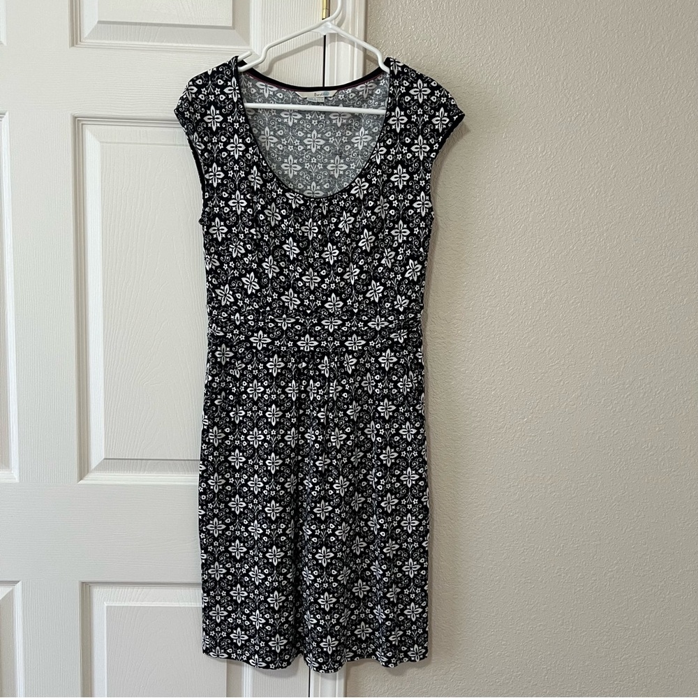 Boden Margot Black and White Patterned Scoop Neck Midi Dress Size 6A